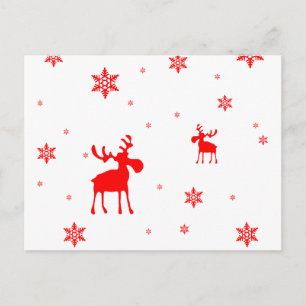 Modern Simple Red Moose Snowflakes Vykort