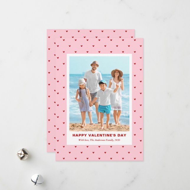 Modern Simple Red Pink Hearts Photo Valentines Day Julkort (Fram/Back In Situ)