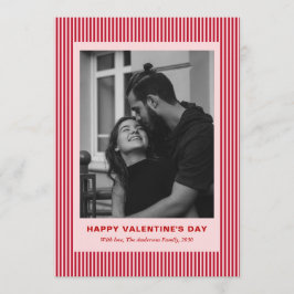 Modern Simple Red Stripes One Photo Valentines Day Julkort
