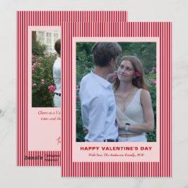 Modern Simple Red Stripes Two Photo Valentines Day Julkort