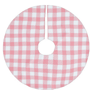 Modern Simple Rosa White Gingham Check Julgransmatta Borstad Polyester