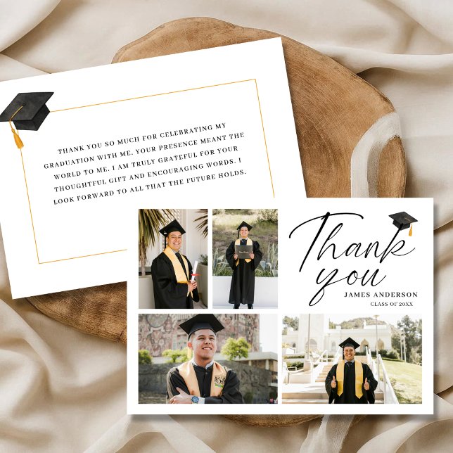 Modern Simple Script 4 Photo collage Graduation Tack Kort (Skapare uppladdad)