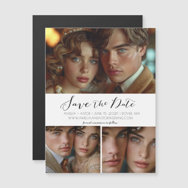 Modern Simple Script Collage Spara datum magneter (Fram/baksida)