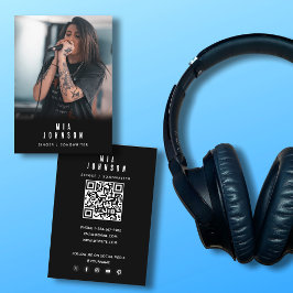 Modern Simple Singer Musician Photography Black Visitkort