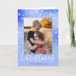Modern Simple Snowy Lila God jul Photo Helgkort