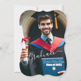 Modern Simple Spain Photo Script Grad Inbjudningar