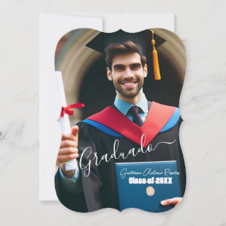 Modern Simple Spain Photo Script Grad Inbjudningar
