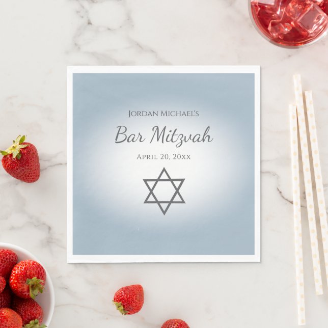 Modern Simple Star of David Blue Bar Mitzvah Pappersservett (Insitu)