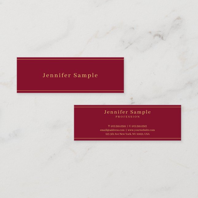 Modern Simple Template Burgundy Red Gold Text Mini Visitkort (Fram/baksida)