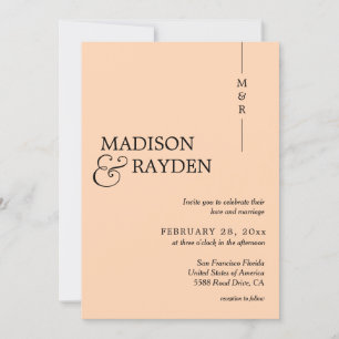 Modern Simple Vanilla Peach Monogram Photo Bröllop Inbjudningar