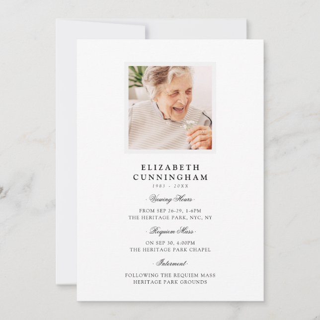 Modern Simple Viewing, Requiem, Interment Funeral Inbjudningar (Framsida)