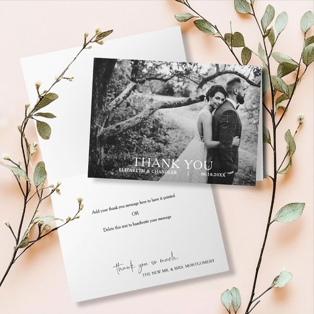 Modern Simple Wedding Photo Thank You Tack Kort (Modern simple wedding photo fold thank you notes)