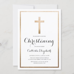 Modern Simple White Guld Kor Gräns Christening Inbjudningar