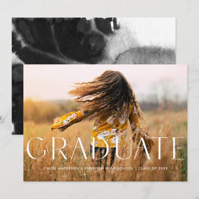 Modern Simple White Photo Studenten-meddelande Inbjudningar (Fram/baksida)