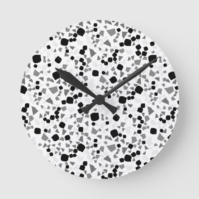 Modern Simple White Terrazzo Black Tile Rund Klocka (Framsida)