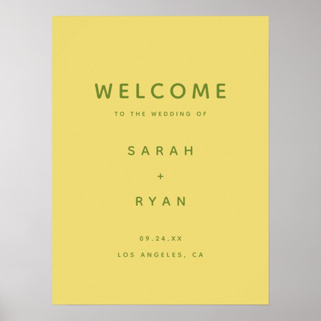 Modern Simplistic Lemon Yellow Wedding Welcome Poster (Framsidan)
