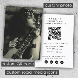 Modern Singer Musician Photo Guitarist QR-kod Visitkort
