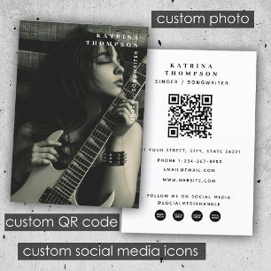 Modern Singer Musician Photo Guitarist QR-kod Visitkort