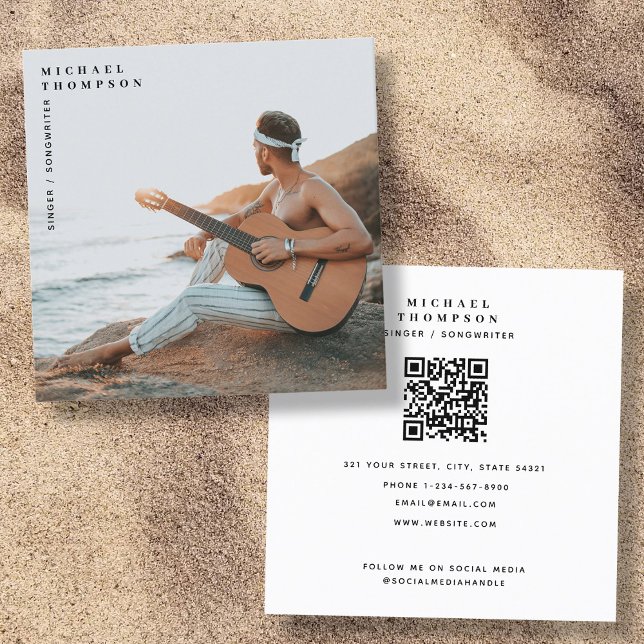 Modern Singer Musician Photo Performer QR-kod Fyrkantigt Visitkort (Modern Singer Musician Photo Performer QR Code Square Business Card)
