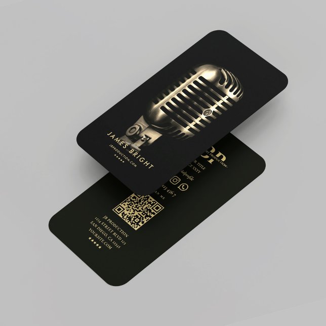 Modern Singer Musician Record Studio Guld Mic Visitkort (Modern Singer Musician Record Studio Gold Mic Business Card
)