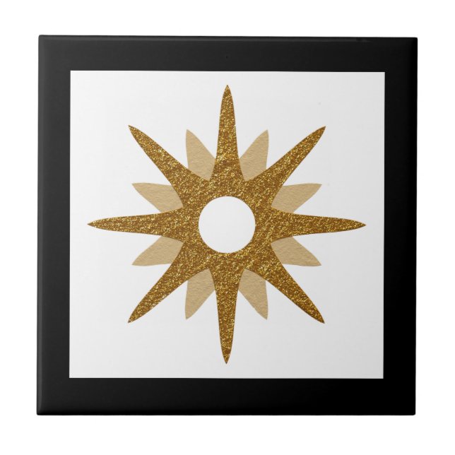 Modern Single Guld Starburst Black Ram Ceramic T Kakelplatta (Framsidan)
