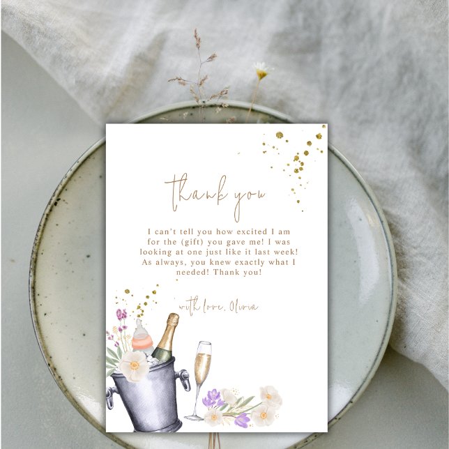 Modern Sip & See Champagne Flaska Baby Shower Tack Kort (Modern Sip & See Champagne Bottle Baby Shower Thank You Card)