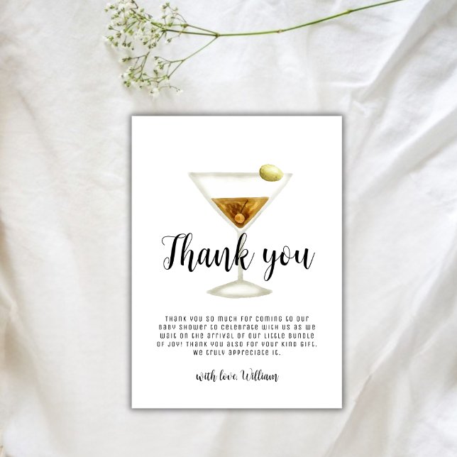 Modern Sip & See Martini Cocktail Baby Shower Tack Kort (Modern Sip & See Martini Cocktail Baby Shower Thank You Card)
