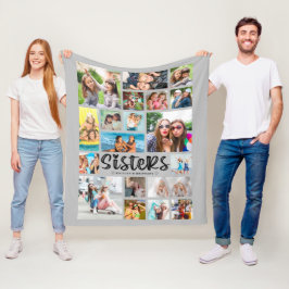 Modern SISTERS 19 Photo Collage Grått Fleecefilt