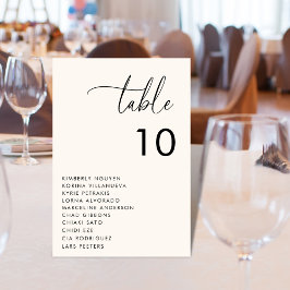 Modern sittdiagram för skript, Namn minimalt Bröll Bordsnummer