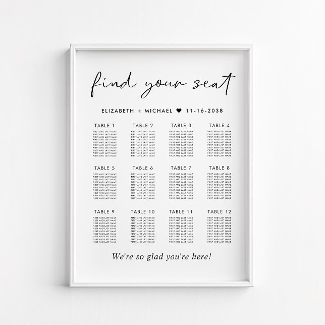 Modern sittplan för 12 bord för bröllop poster (Skapare uppladdad)