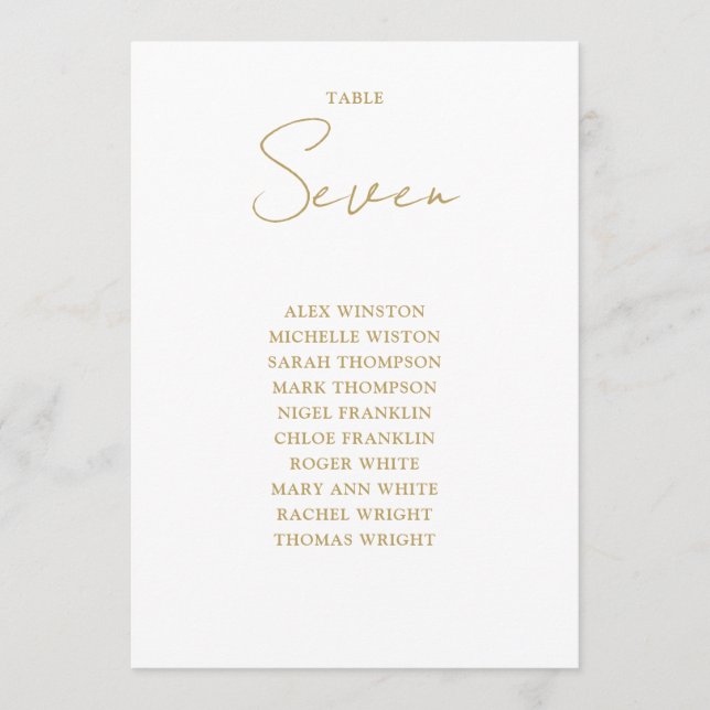 Modern Sittplatskarta Bordskort i Chic Guld (Framsida)