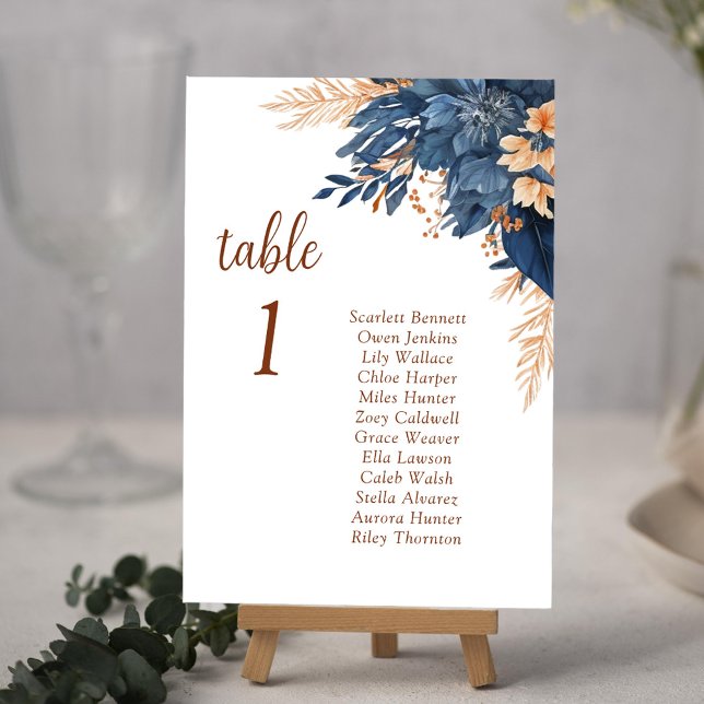 Modern sittplatskort för Elegant bröllop i Blommig Inbjudningar (Modern Floral Elegant Wedding Seating Chart Cards)