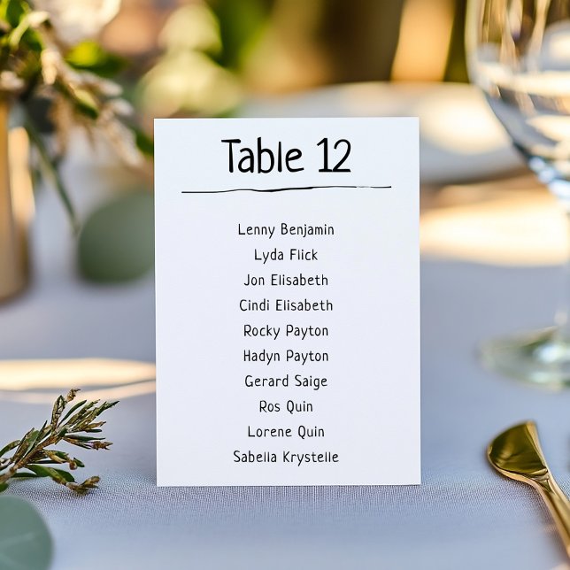 Modern sittplatsplan för Bordsnumret Inbjudningar (Modern Table Number Seating Chart clear numbering system)