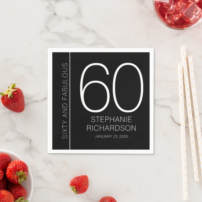 Modern Sixty and Fabulous Name Date 60th Birthday Pappersservett (Insitu)