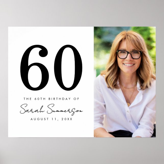 Modern Sixty Black White Photo 60th Birthday Poster (Framsidan)