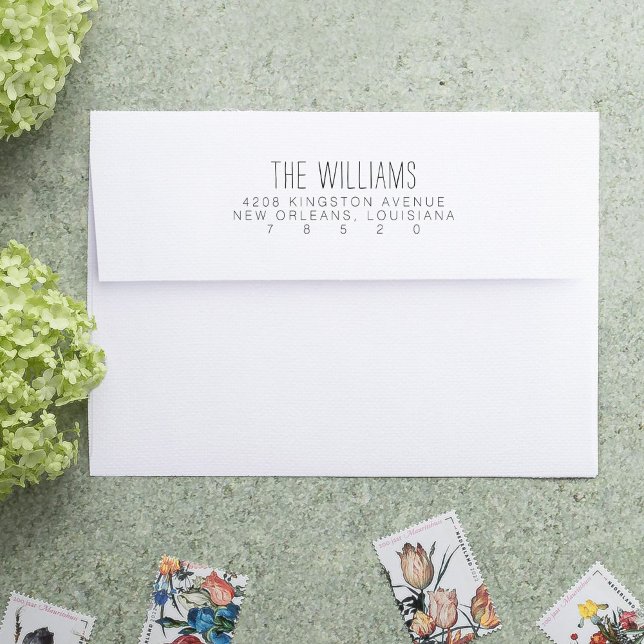 Modern självbränning i Returadress Frimärke Självfärgande Stämpel (Modern minimal return address stamp.)