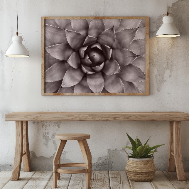 Modern självklar utskrift poster (Modern Dusty Blush Succulent Botanical Art Poster in a wooden frame in a boho neutral room.)