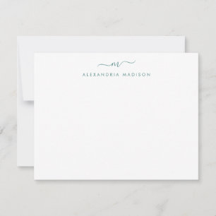 Modern Sjö Grönt Script Monogram Swash Stationery Anteckningskort