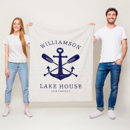 Modern Sjö House Namn Nautical | Blå flotta Fleecefilt