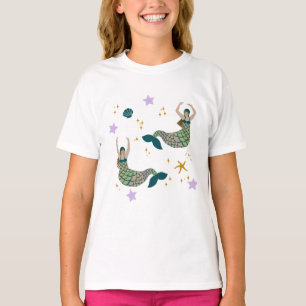 Modern Sjöjungfru Siren Theme Illustration Skriv u T Shirt