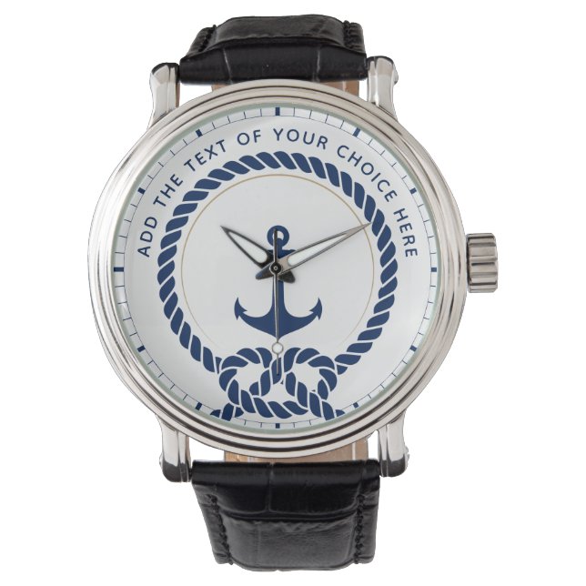 Modern sjörep och ankare Anpassad text Armbandsur (Framsida)