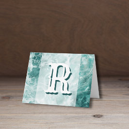Modern sjöskum silver bröllopsfärg monogram anteckningskort