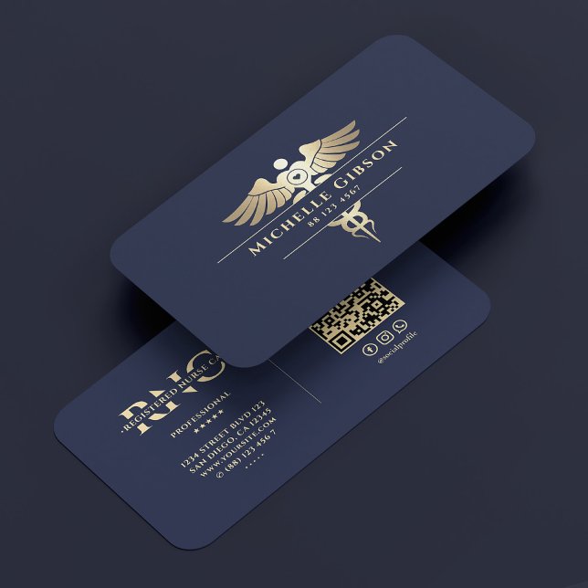 Modern sjuksköterska Monogram Caduceus marinblå Visitkort (Modern Medical Nurse Monogram Caduceus Navy Blue Business Card
)