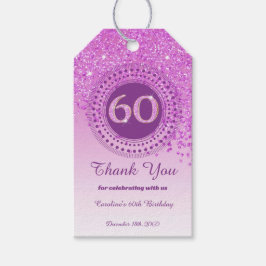 Modern sjunkande Rosa Glitter 60:e födelsedag Presentetikett