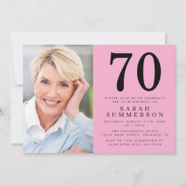 Modern Sjuttio Pink Svart Foto 70-årsdag Inbjudningar