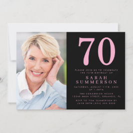 Modern Sjuttio Pink Svart Foto 70-årsdag Inbjudningar