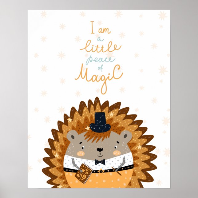 Modern skandi hedgehog med magiska citationsplanto poster (Framsidan)
