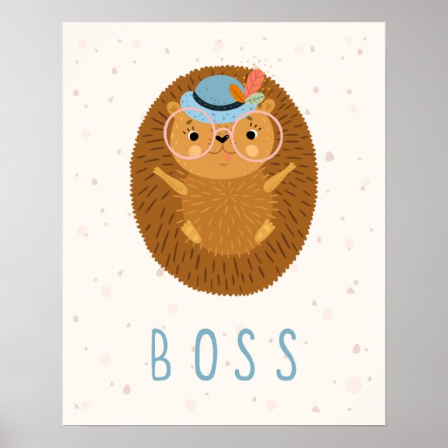 Modern skandinavisk bossig igelkott barnkammare poster (Framsidan)