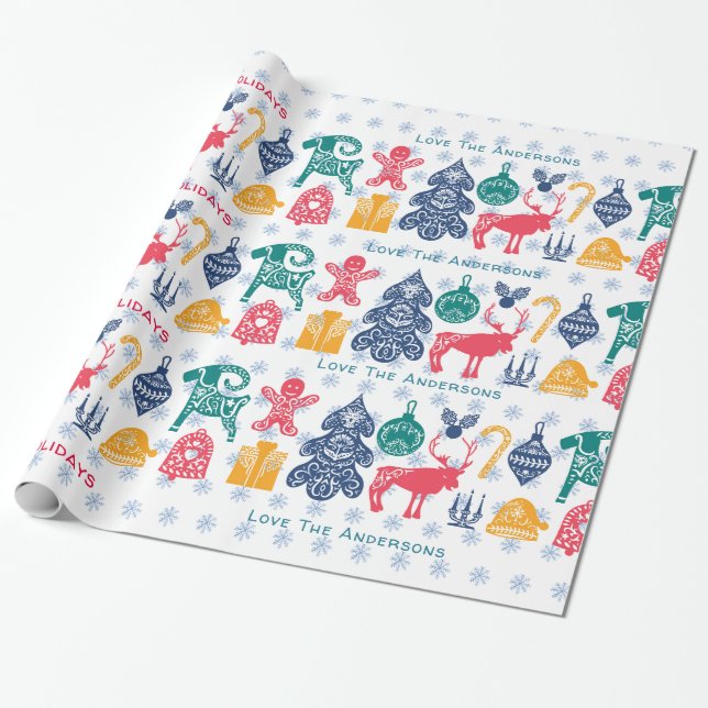 Modern skandinavisk julfolkart Papercut Presentpapper (Utrullad)