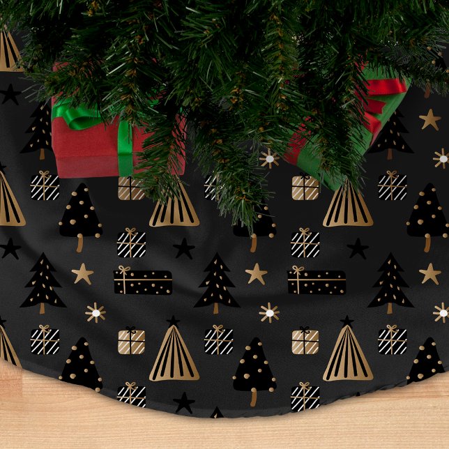 Modern skandinavisk julmönster svart guld julgransmatta borstad polyester (Skapare uppladdad)